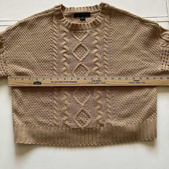 Sanctuary Cable Knit Sweater Camel Brown Tan crewneck Size Medium - Picture 6 of 10
